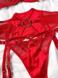 Valentine's Day Hole Mesh Push-Up Sexy Lingerie Four-Piece Set