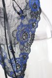Women flower embroidered lace-up hollow v-neck Sexy Lingerie