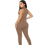 Women's Winter Fashion High Neck Sexy Tank Top Tight Fitting Pants Sports Two Piece Set