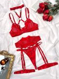 Valentine's Day Hole Mesh Push-Up Sexy Lingerie Four-Piece Set