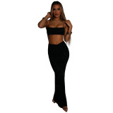 Women Sexy Mesh Beaded Crop Camisole and Skirt Two-piece Set