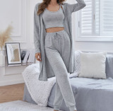 Women vest Pant long-sleeved robe casual loungewear Three-Piece