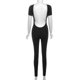Spring Women's Sexy Low Back High Waist Tight Fitting Sports And Fitness Jumpsuit