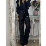 Spring Summer Party Sequined Casual Slim Fit Stretch Bell Bottom Pants