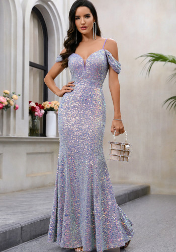 Women's Sequin Chic V-Neck Long Gown Party Evening Mermaid Dress
