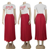 Women's Spring Fashion Casual Short Sleeve T-Shirt Top Pleated Skirt Two Piece Set