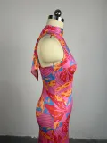 Women's Spring Chic Halter Neck Sleeveless Printed Slim Maxi Dress