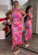 Women's Spring Chic Halter Neck Sleeveless Printed Slim Maxi Dress