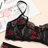Print Lacemesh Patchwork Sexy 4 Piece Lingerie
