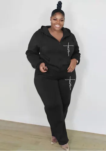 Plus Size Women's Fashion Casual Solid Color Spring Hooded Two Piece Tracksuit