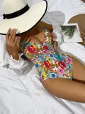 Floral Print Low Back Sexy One-Piece Swimsuit