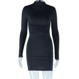 Women's Solid Color Round Neck Long-Sleeved Trendy Women's Bodycon Dress