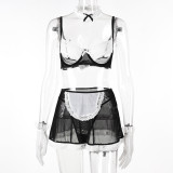 Lacemesh Contrast Color Patchwork Cosplay Maid Lingerie