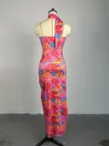 Women's Spring Chic Halter Neck Sleeveless Printed Slim Maxi Dress