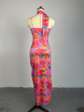 Women's Spring Chic Halter Neck Sleeveless Printed Slim Maxi Dress