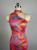 Women's Spring Chic Halter Neck Sleeveless Printed Slim Maxi Dress