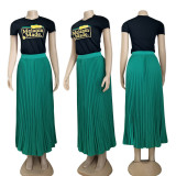 Women's Spring Fashion Casual Short Sleeve T-Shirt Top Pleated Skirt Two Piece Set