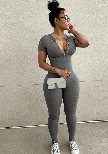 Spring Women's Sexy Casual Round Neck High Waist Slim Long Yoga Jumpsuit