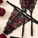 Print Lacemesh Patchwork Sexy 4 Piece Lingerie