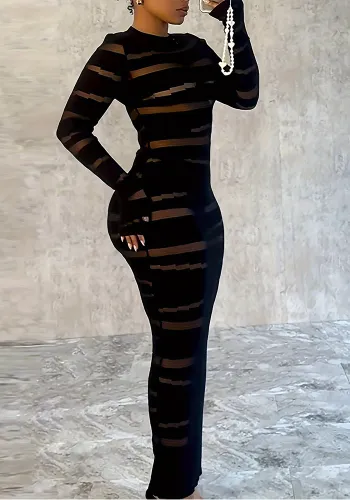 Sexy Long Sleeve Round Neck Bodycon Long Plus Size Dress