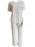 Women's Short Sleeve Sequin Casual Two Piece Pants Set
