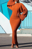 Spring Long Sleeve Solid Color Ribbed Bodycon Dress