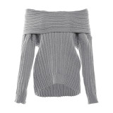 Women Off Shoulder Long Sleeve Loose Solid Knitting Sweater