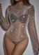 Women Autumn Sexy Mesh See-Through Round Neck Long Sleeve Bodysuit