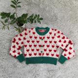 Women's Spring Fashionable Color Blocked Heart Print Knitting Cardigan Sweater