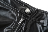 Spring Women's Sexy Hollow Straight Pu Leather Casual Trousers