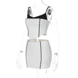 Spring Women's Style Patchwork Contrast Camisole Tight Fitting Miniskirt Two-Piece Set