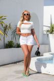 Fashionable And Sexy High Waist Slim Fit Stretch Ripped Denim Shorts