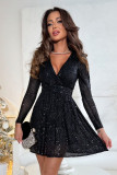 Casual Fashion Long Sleeve Women's Party Sequin Loose Dress
