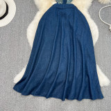 Women Vintage Turndown Collar Cut Out Sleeveless Denim Dress