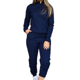 Women Casual Zipper Top and Pant Two-piece Set