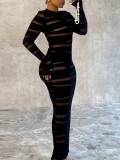 Sexy Long Sleeve Round Neck Bodycon Long Plus Size Dress