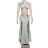 Women Hooded Strapless Zipper Slit Fishtail Skirt Two-piece Set
