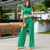 Short-Sleeved Fashionable and Sexy Crop T-Shirt Summer Trousers Two-Piece Set