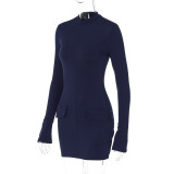 Women Autumn and Winter Round Neck Long Sleeve Sexy Bodycon Dress