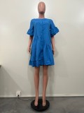 Spring Summer Bell Bottom Wide Sleeves Solid Color Women's Dress