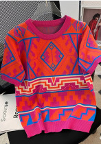 Summer Short Loose Contrasting Color Trendyknitting Top Short-Sleeved T-Shirt