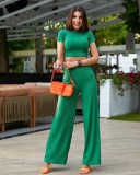 Short-Sleeved Fashionable and Sexy Crop T-Shirt Summer Trousers Two-Piece Set