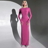 Women's Spring Fashion Solid Color Slim Fit Round Neck Long Sleeve Dress