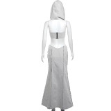 Women Hooded Strapless Zipper Slit Fishtail Skirt Two-piece Set