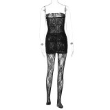 Women's Sexy Hollow Lace See-Through Strapless Night Dress And Trousers Two-Piece Set