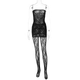 Women's Sexy Hollow Lace See-Through Strapless Night Dress And Trousers Two-Piece Set