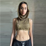 Women Hooded Sleeveless Knitting Solid Crop Sweater