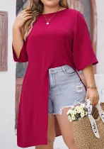 Plus Size Women Summer Round Neck Loose T-Shirt Top
