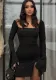 Winter Women Solid Bell Bottom Long Sleeve Slit Sexy Bodycon Dress