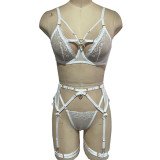 Valentine's Day Heart Diamond-Embellished Sexy Embroidered Mesh Sexy Lingerie And Gloves Five-Piece Set